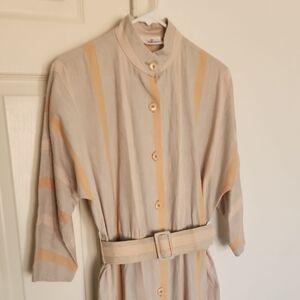 The Kollection Striped Beige and Orange Button-Up Dress Medium